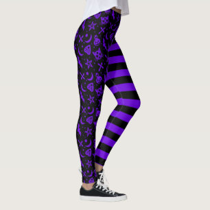 Purple Striped Halloween Spooky Witch Cat Leggings