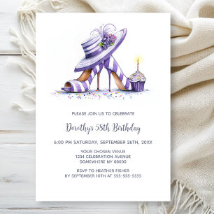 Purple Striped High Heel Shoes Birthday Party Invitation