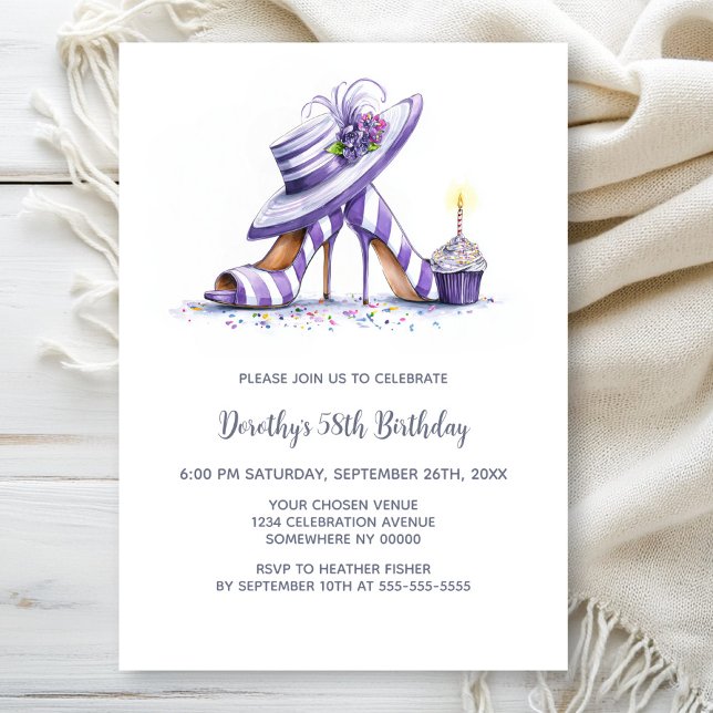Purple Striped High Heel Shoes Birthday Party Invitation (Creator Uploaded)