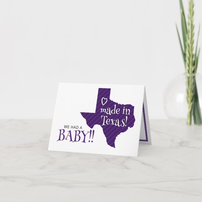 Purple Striped Made in Texas Photo Baby Announcement (Front)