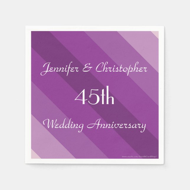 Purple Striped Napkins, 45th Wedding Anniversary Napkin (Front)