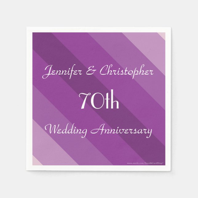 Purple Striped Napkins, 70th Wedding Anniversary Napkin (Front)