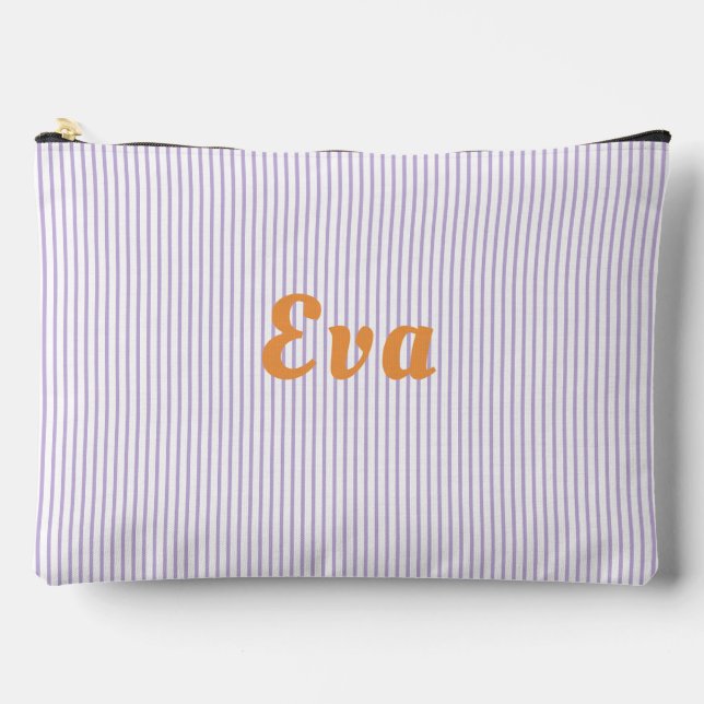 Purple striped, orange letters accessory pouch. pouch (Front)