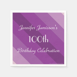 Purple Striped Paper Napkins, 100th Birthday Party Napkin
