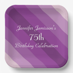 Purple Striped Paper Plates, 75th Birthday Party Paper Plate