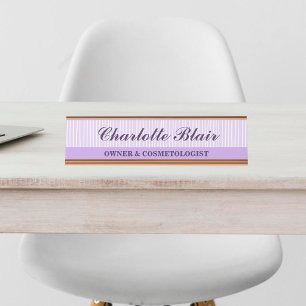 Purple Striped Personalised Desk Name Plate