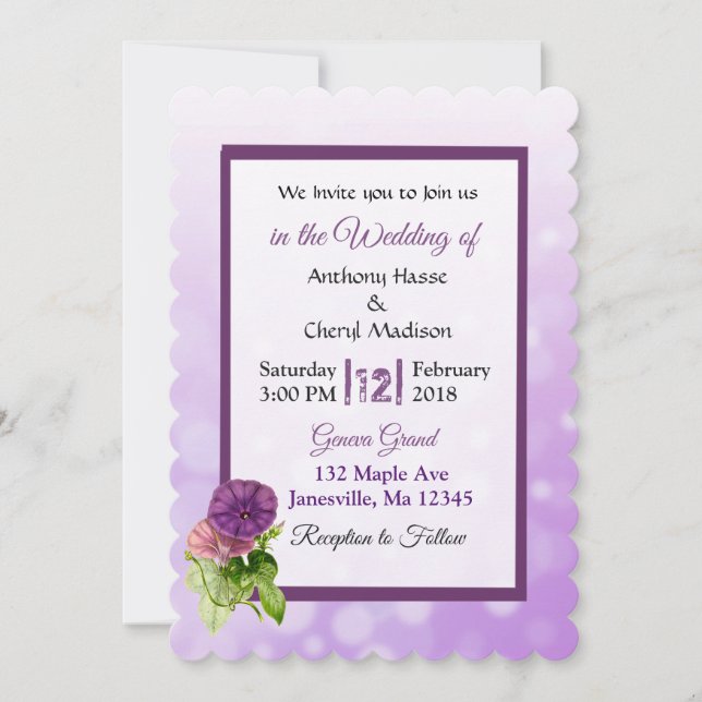 Purple Striped Petunias Wedding Invitations (Front)