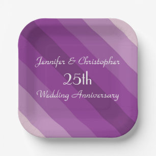Purple Striped Plates, 25th Wedding Anniversary Paper Plate