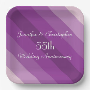 Purple Striped Plates, 55th Wedding Anniversary Paper Plate