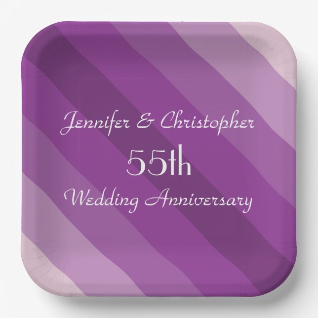 Purple Striped Plates, 55th Wedding Anniversary Paper Plate (Front)