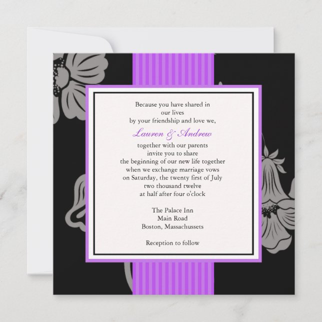 Purple Striped Wedding Invitations (Front)
