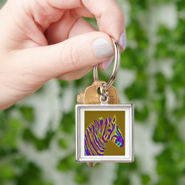 Purple Striped Zebra Art Wild Animal Key Ring (Hand)