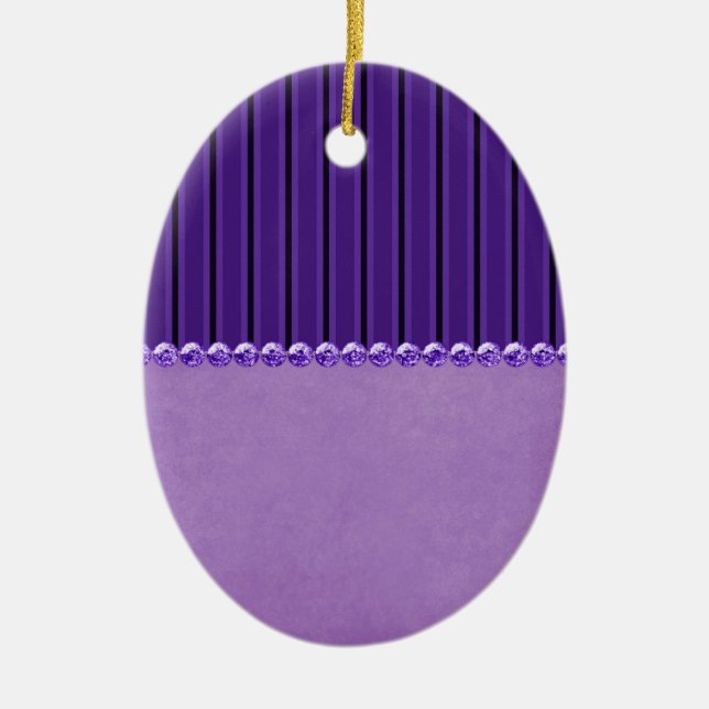 Purple Stripes and Beads Egg Ceramic Tree Decoration (Front)