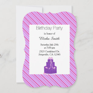 Purple Stripes and Birthday Cake Invitation