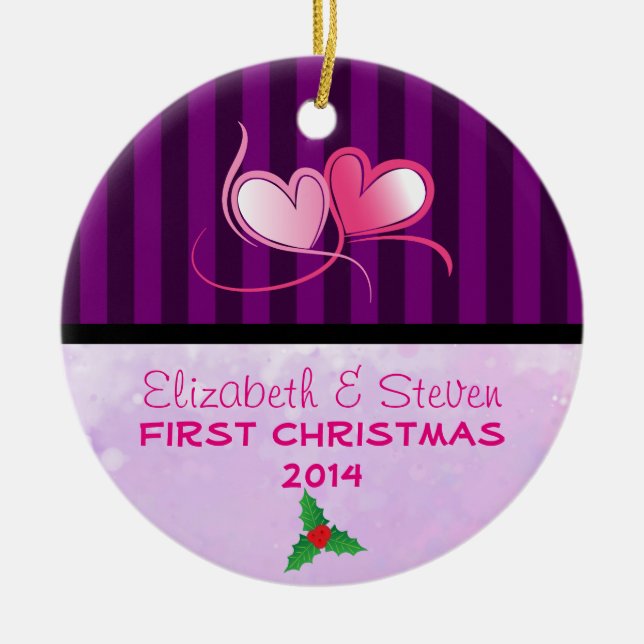 Purple Stripes and Soft Lavender Texture Ceramic Tree Decoration (Front)