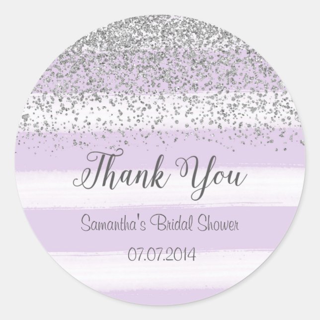 Purple Stripes Bridal Shower Sticker (Front)