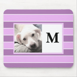 Purple Stripes Custom Initial One Photo Cute Dog Mouse Mat