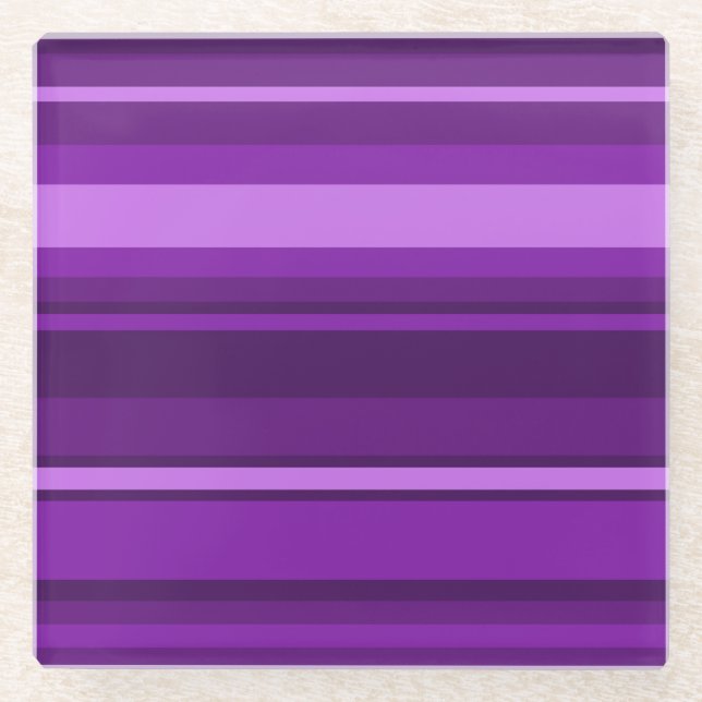 Purple stripes glass coaster (Front)