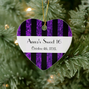 Purple Stripes, Glitter Stripes, Lines, Sweet 16 Ceramic Tree Decoration