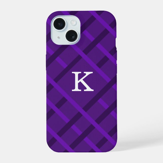 Purple Stripes Pattern Design Single Initial iPhone 15 Case (Back)