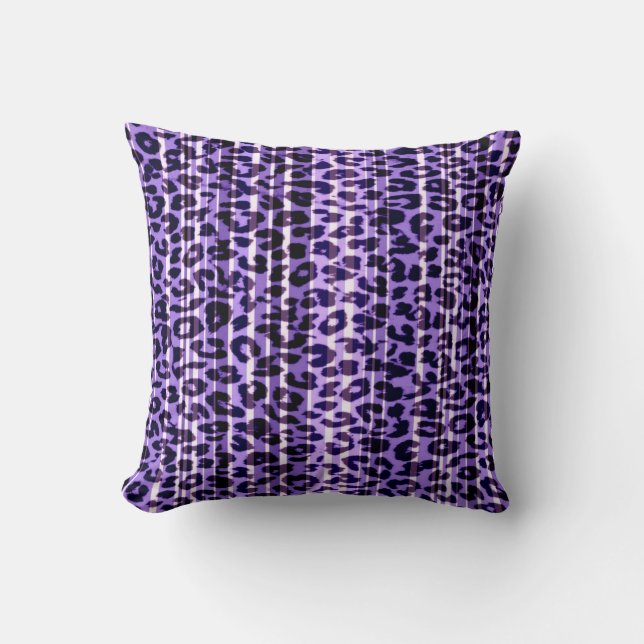 Purple stripes pattern leopard fur abstract cushion (Front)