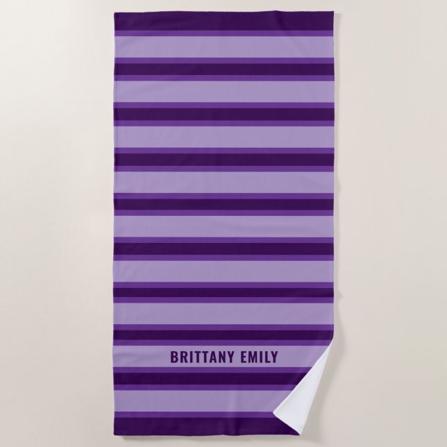 Purple Stripes Pattern Personalised Beach Towel (Front)
