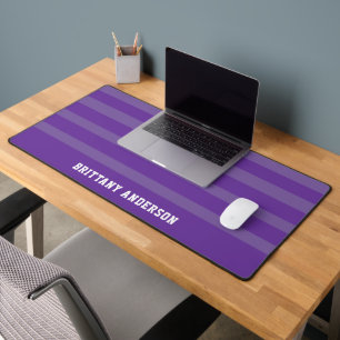 Purple Stripes Pattern White Personalised  Desk Mat