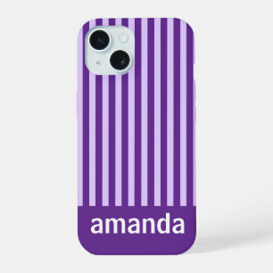 PURPLE STRIPES PERSONALIZED NAME STYLISH MODERN iPhone 15 CASE