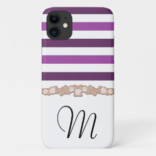 Purple Stripes, Striped Pattern, Lines, Monogram iPhone 11 Case