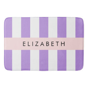 Purple Stripes, Striped Pattern, Lines, Your Name Bath Mat
