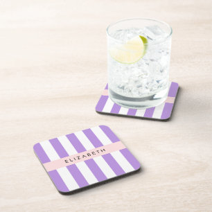 Purple Stripes, Striped Pattern, Lines, Your Name Coaster
