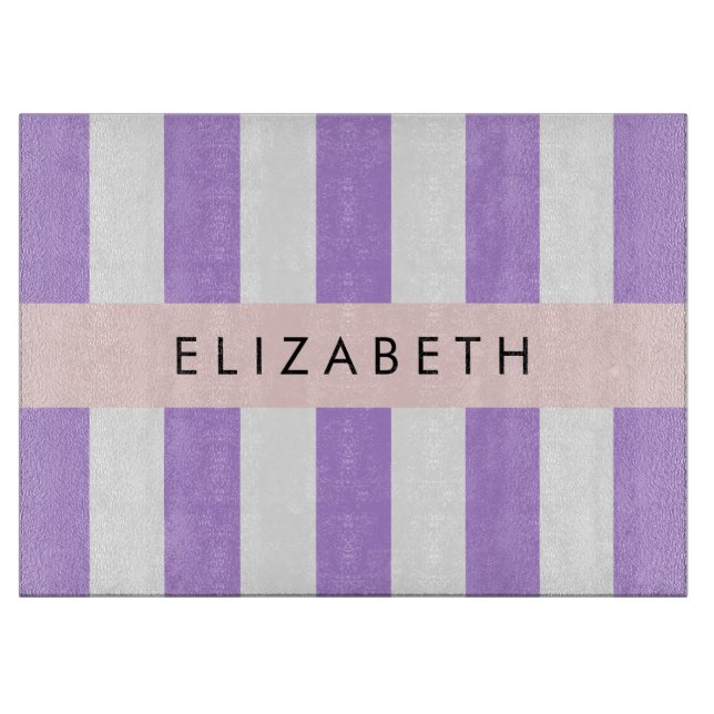 Purple Stripes, Striped Pattern, Lines, Your Name Cutting Board (Front)