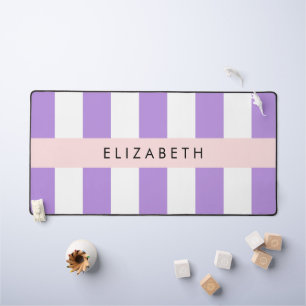Purple Stripes, Striped Pattern, Lines, Your Name Desk Mat