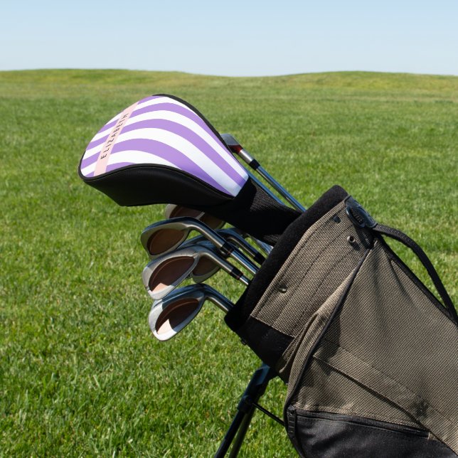 Purple Stripes, Striped Pattern, Lines, Your Name Golf Head Cover (In Situ)
