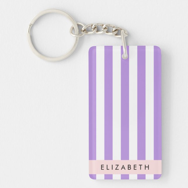 Purple Stripes, Striped Pattern, Lines, Your Name Key Ring (Front)