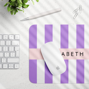 Purple Stripes, Striped Pattern, Lines, Your Name Mouse Mat