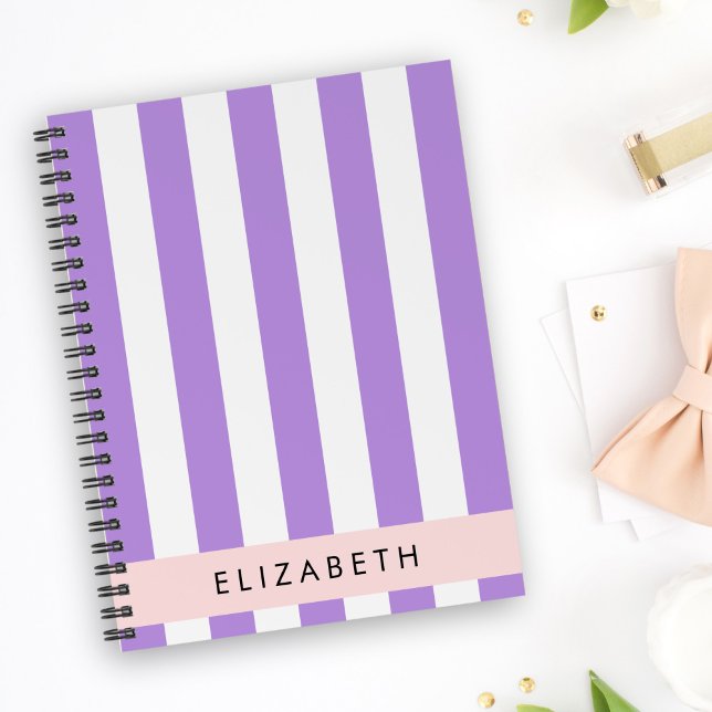 Purple Stripes, Striped Pattern, Lines, Your Name Notebook (Creator Uploaded)