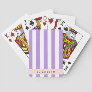 Purple Stripes, Striped Pattern, Lines, Your Name Playing Cards