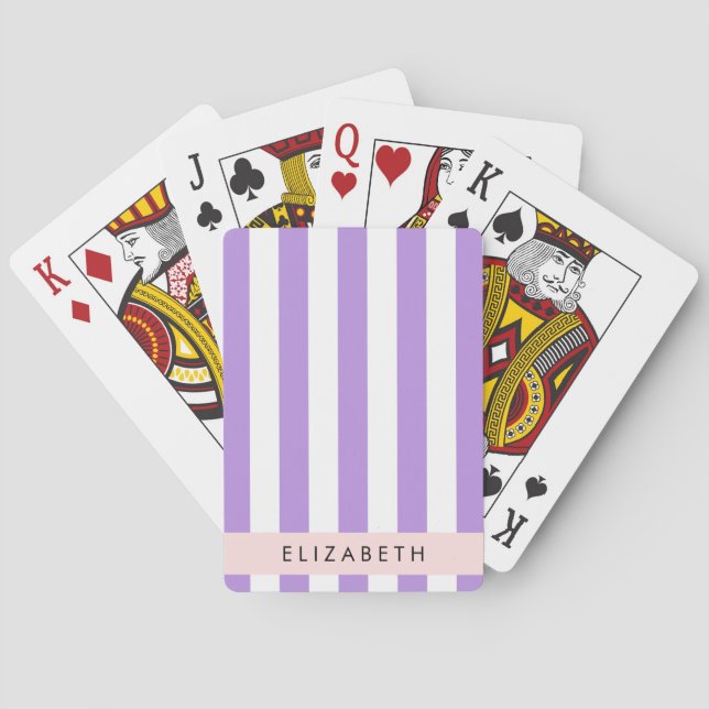 Purple Stripes, Striped Pattern, Lines, Your Name Playing Cards (Back)