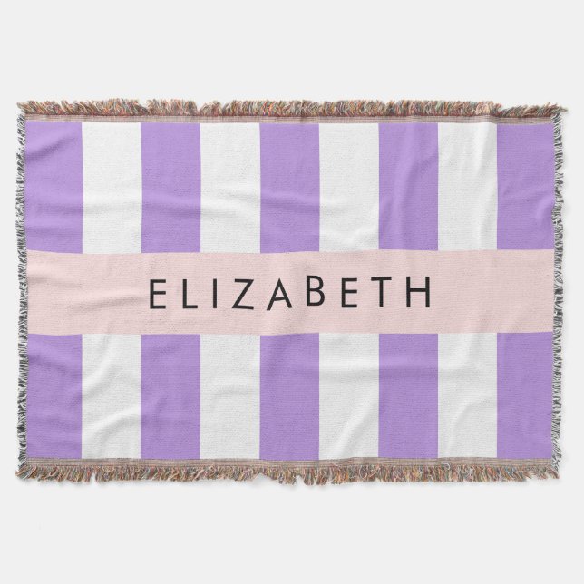 Purple Stripes, Striped Pattern, Lines, Your Name Throw Blanket (Front)