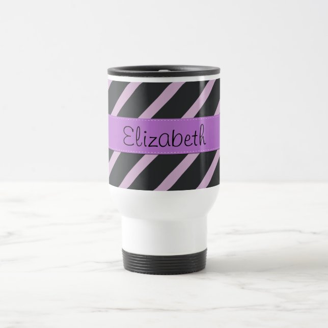 Purple Stripes, Striped Pattern, Lines, Your Name Travel Mug (Center)