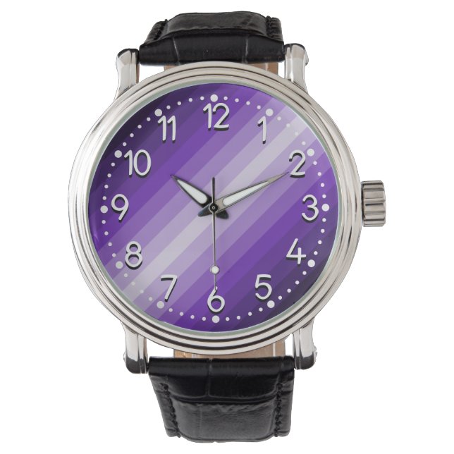 Purple Stripes Watch w Vintage Leather Strap (Front)