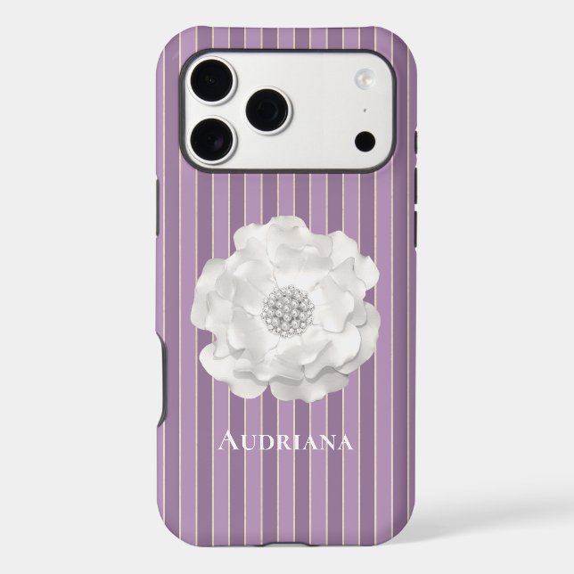 Purple Stripes White Pearls Flower   (Back)