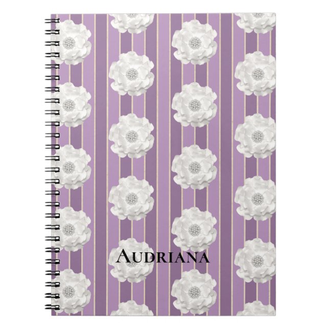 Purple Stripes White Pearls Flower   Notebook (Front)