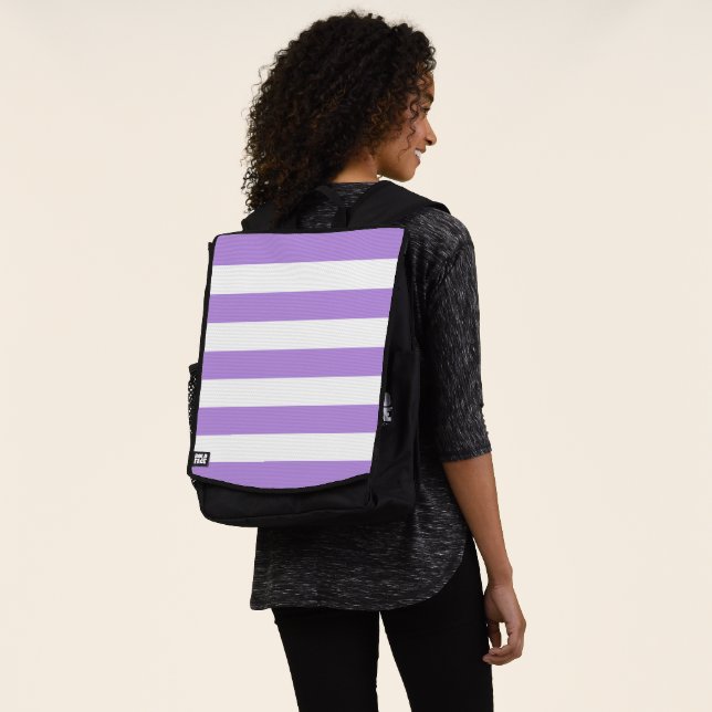 Purple Stripes, White Stripes, Striped Pattern Backpack (Worn)