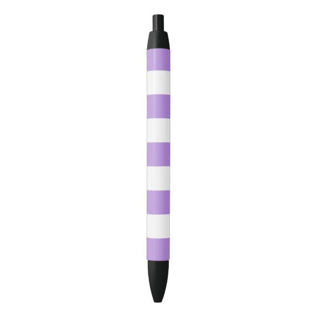 Purple Stripes, White Stripes, Striped Pattern Black Ink Pen (Front Vertical)