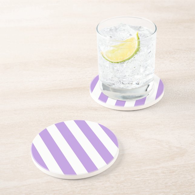 Purple Stripes, White Stripes, Striped Pattern Coaster (Side)