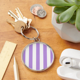 Purple Stripes, White Stripes, Striped Pattern Key Ring