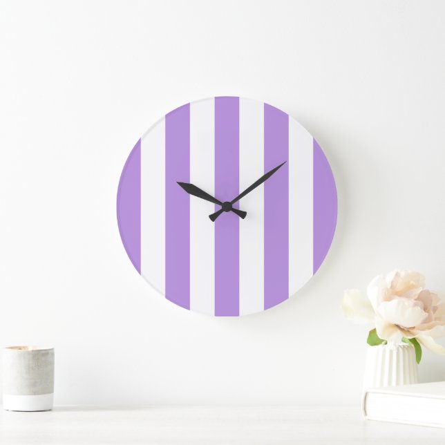 Purple Stripes, White Stripes, Striped Pattern Large Clock (Home)