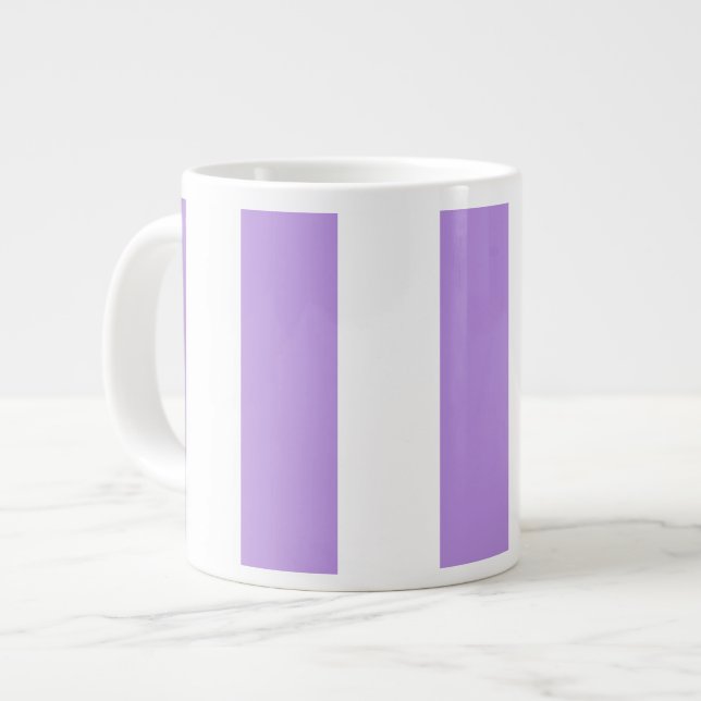 Purple Stripes, White Stripes, Striped Pattern Large Coffee Mug (Front Left)